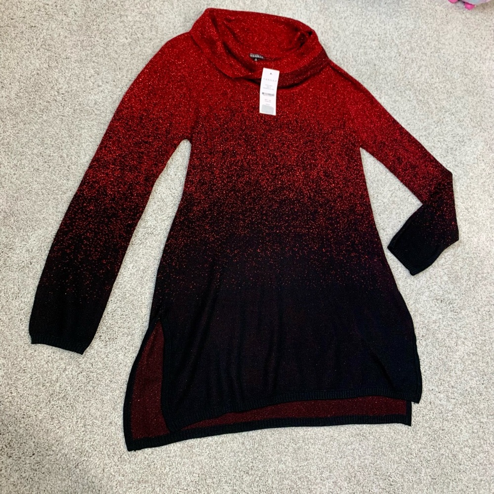 Hannah Cowl Neck Long Sleeve Shimmer Dress NWT Cherry